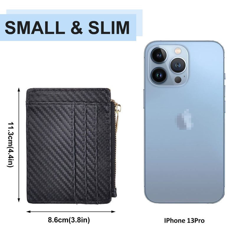 woogwin Slim RFID Credit Card Holder for Women Mini Front Pocket Wallet Purse With Keychain BLACK - Image 5